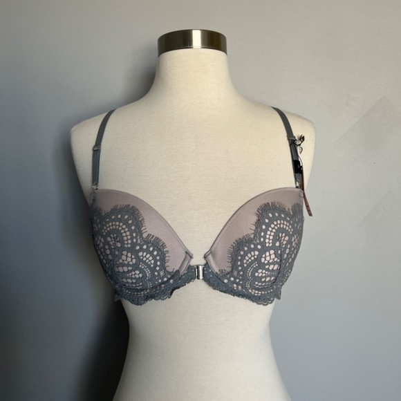 Victoria Secret Dream Angels Lace Racer back Gray Front Closure Sexy Bra 34 C - Picture 2 of 6